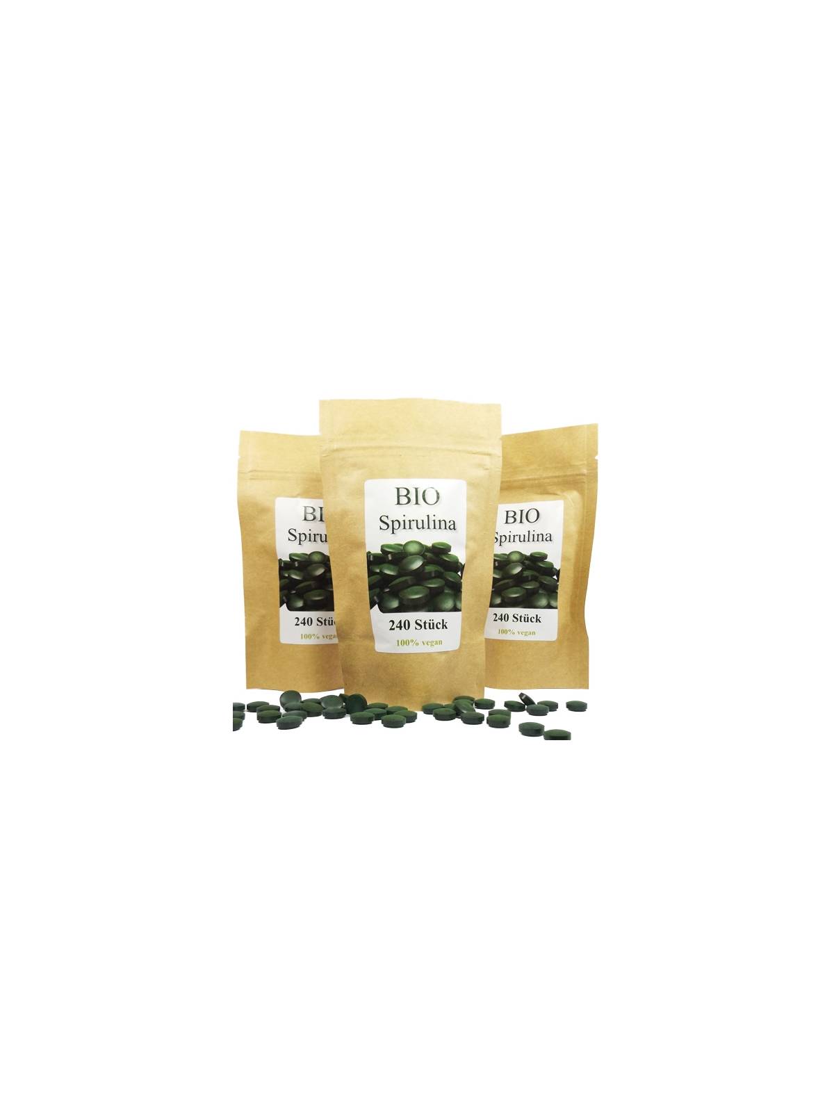 organic Spirulina platensis pills 720 in a resealable bag