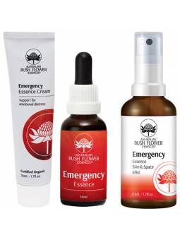 Buschblüten Notfall Set Essenz Spray Creme